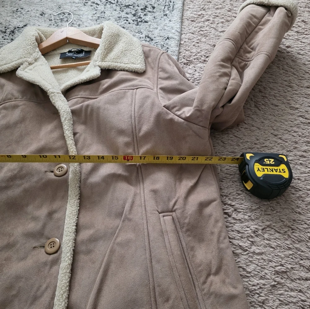 Y2k Utex Design Faux Suede Sherpa Lined Coat Womens XL Cream Tan Western Chic